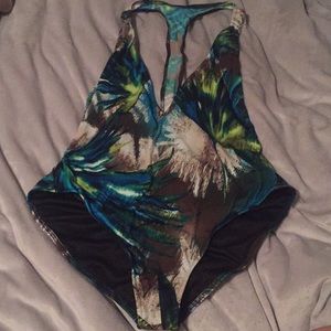 New/never worn deep v tropical one piece swimsuit